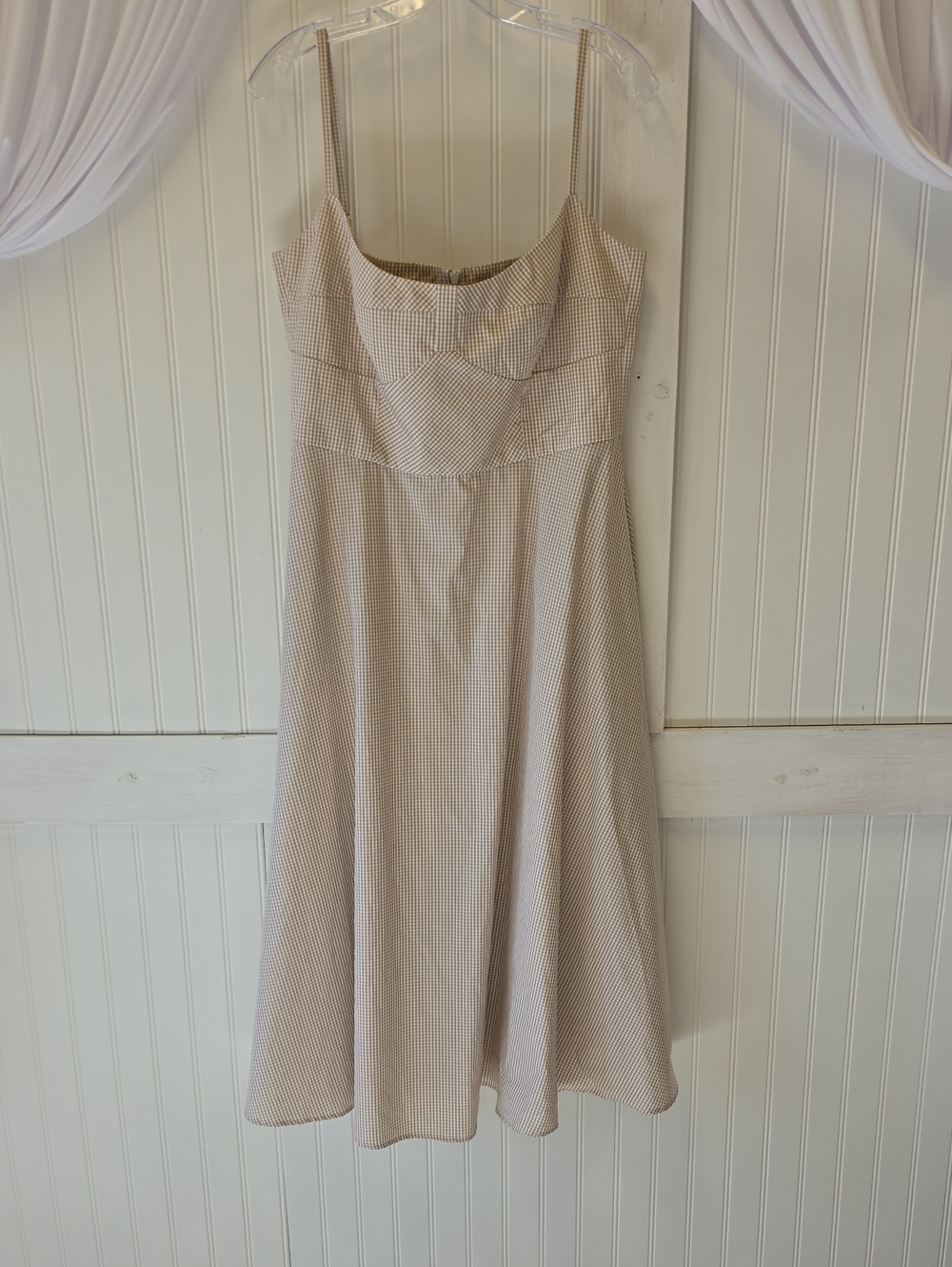 GAALA Paris Antonia Cotton Tan White Gingham Fit and Flare Midi Dress Size XL